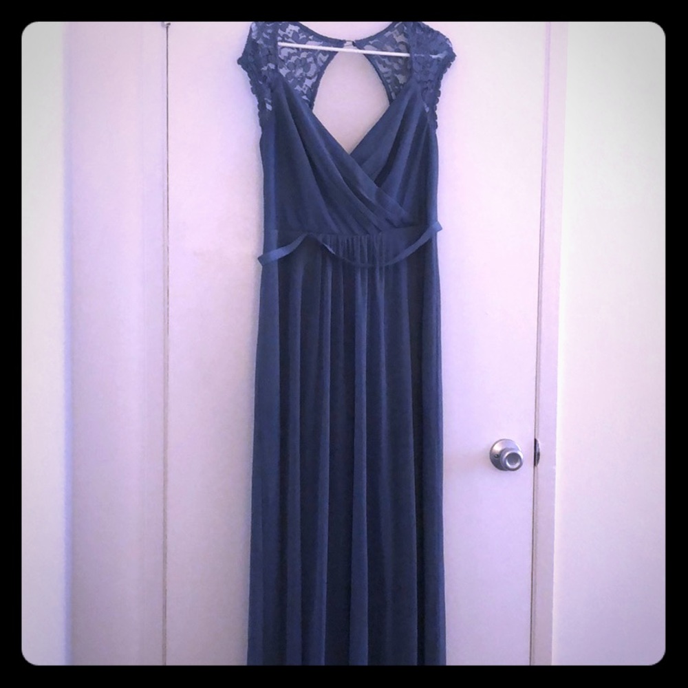 Steel blue David’s Bridal bridesmaid dress